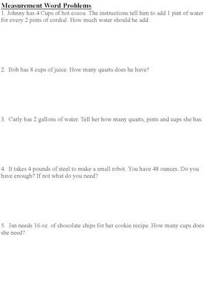 Kitchen Measuring Chart Worksheets - Cooking Measurements Worksheets