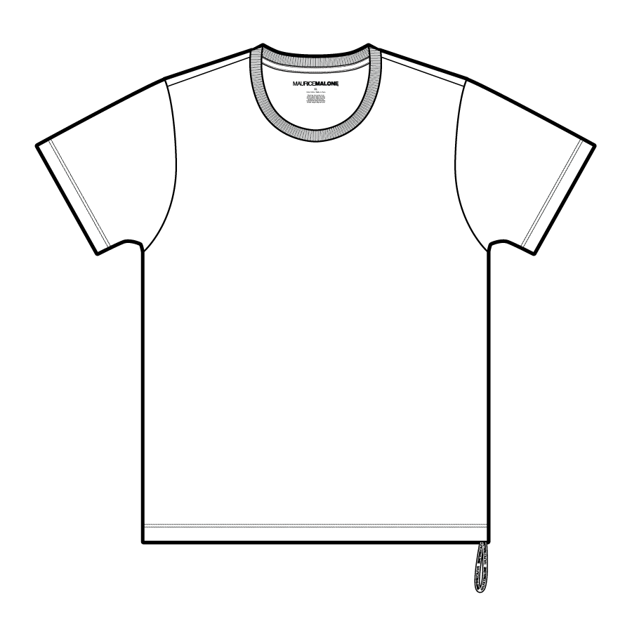 Fit chart with size measurements for Maurice Malone core branded t-shirts