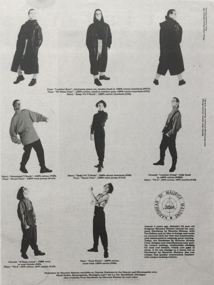 80s African American fashion designer Maurice Malone clothing in advertisement from Jan. 1988 Interview Magazine