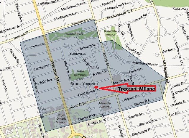 Map of Yorkville and Treccani Milano