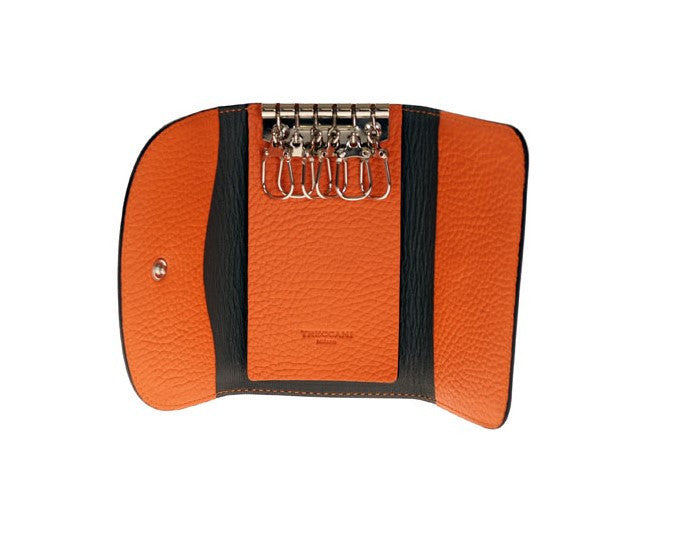 Italian leather, key holder, Treccani Milano, Orange leather