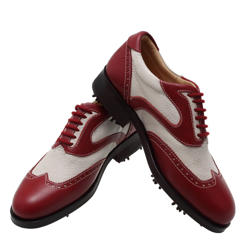 White & Red Luxury Leather Golf Shoes Handmade in Italy – Treccani Milano
