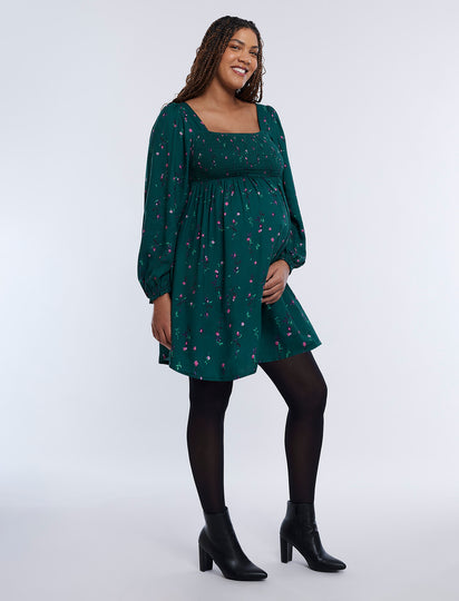Long Sleeve Smocked Empire Waist Dress Image 1