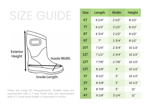 oaki neoprene boot size chart