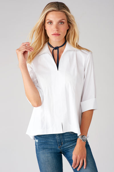 3/4 Sleeve White Swing Shirt with Turnback Collar – Finley Shirts