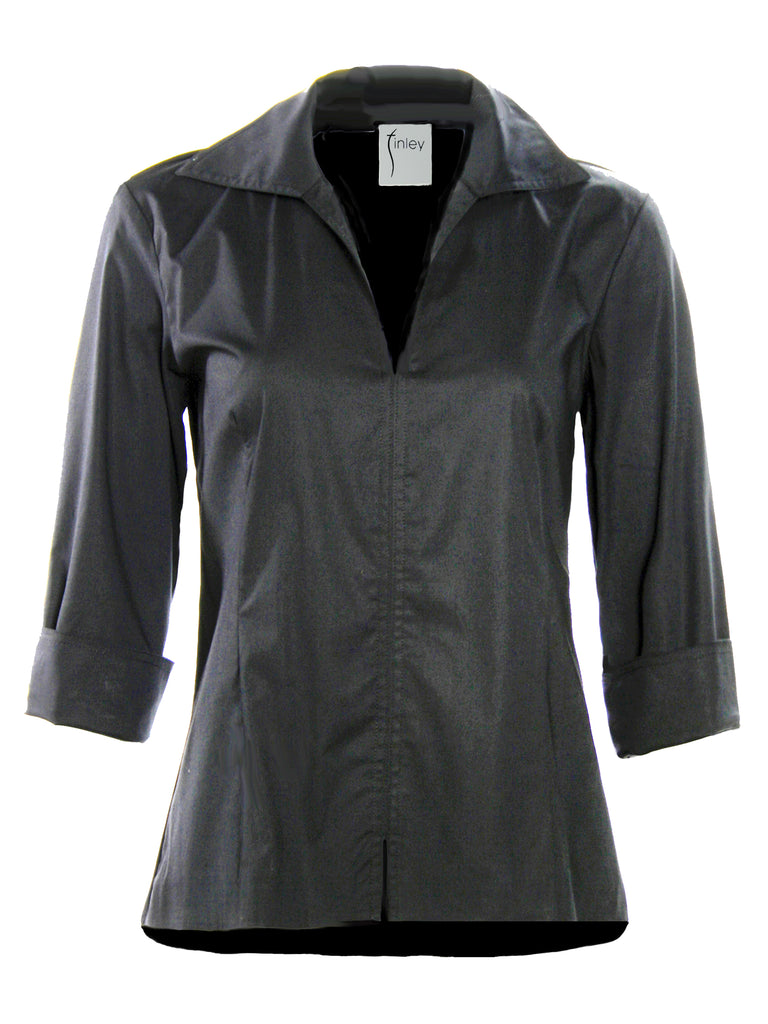 3/4 Sleeve Black Swing Top | Women's Black Cotton Shirt – Finley Shirts