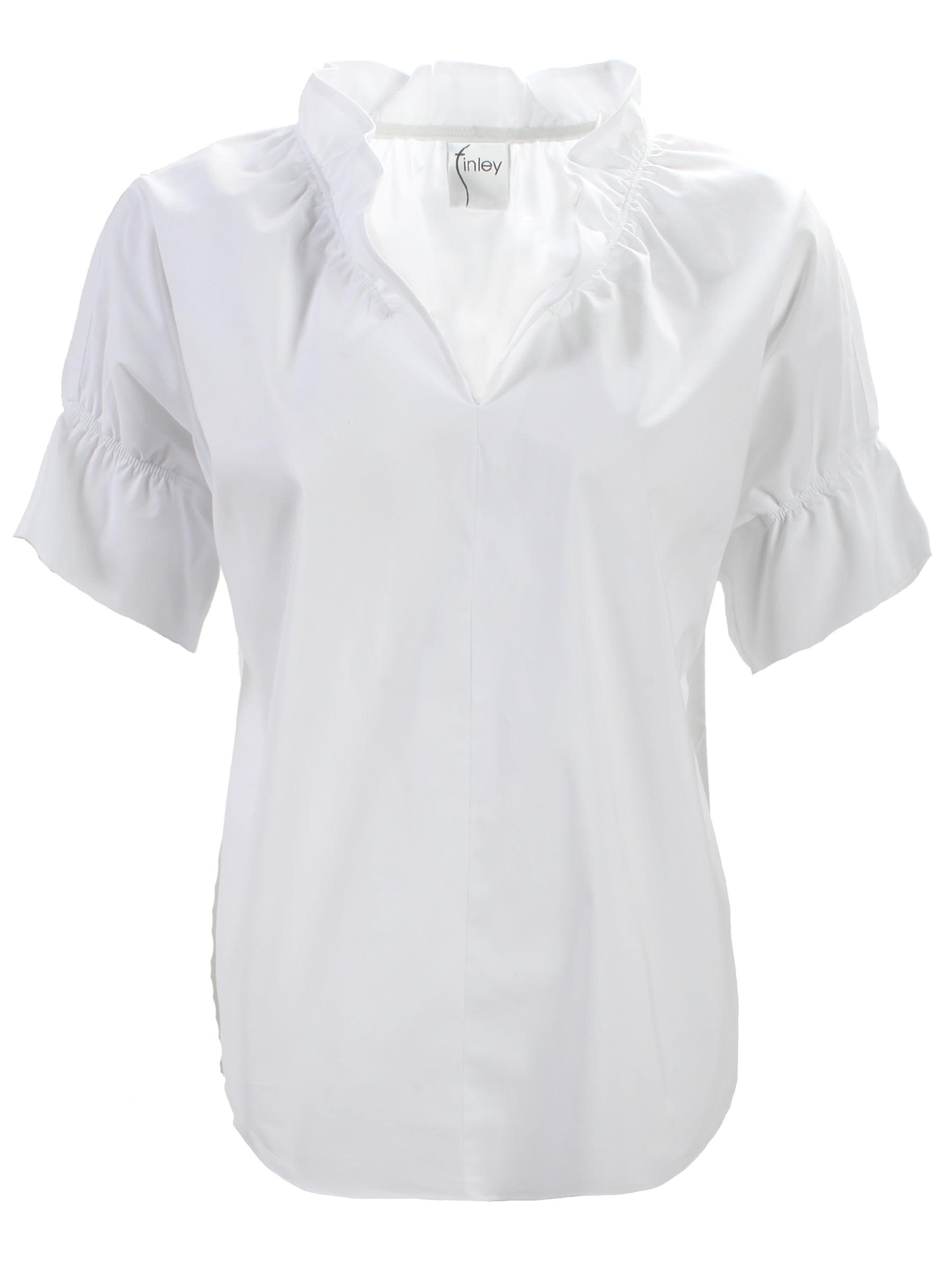 Women's Ruffle Collar Short Sleeve White Blouse | Finley Shirts