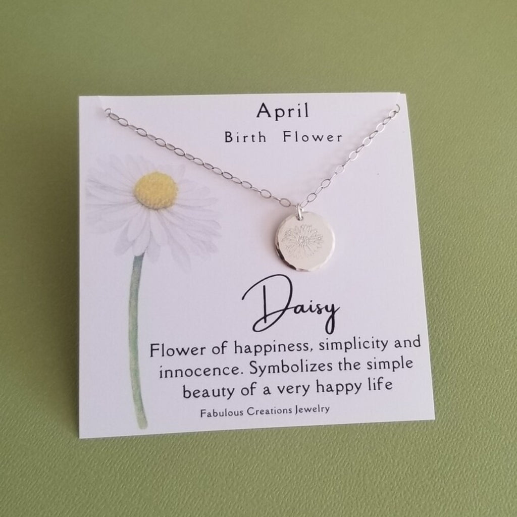 April Birth Flower Necklace, Daisy Pendant Necklace