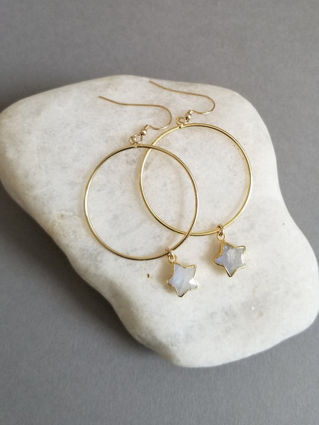 Hoop earrings, Moonstone earrings