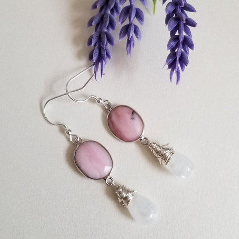 Pink Opal and Moonstone Earrings