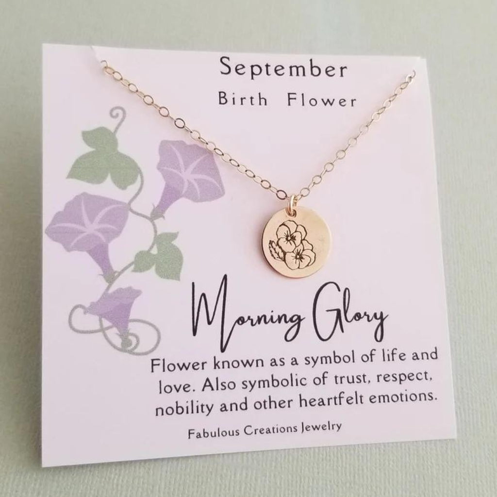 September Birth Flower Necklace, Morning Glory Flower