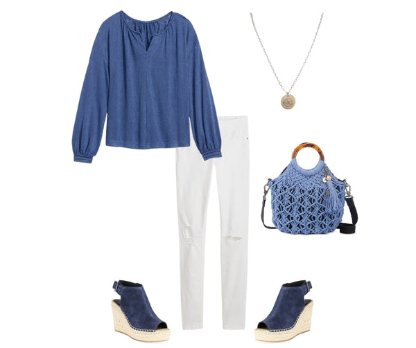 blue and white outfit for women