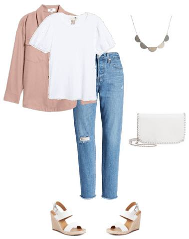 Spring outfit, Jeans and a white tee shirt with a bib necklace