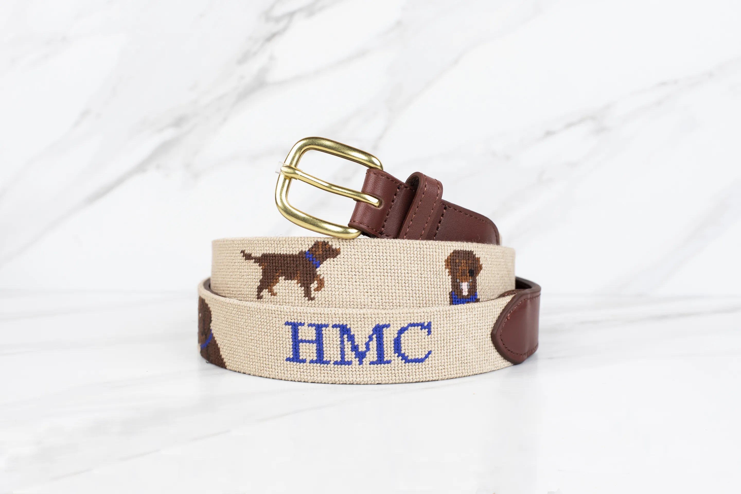 Chocolate Lab Needlepoint Belt