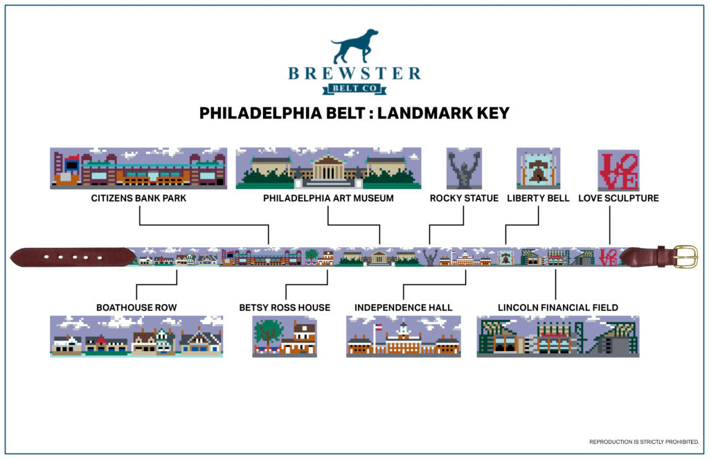 Philadelphia landmark needlepoint belt - Philly gift