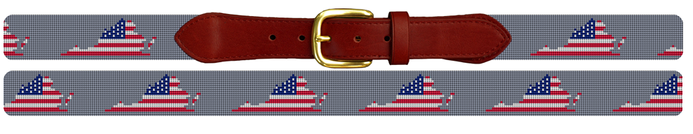 Virginia State American Flag Needlepoint Belt