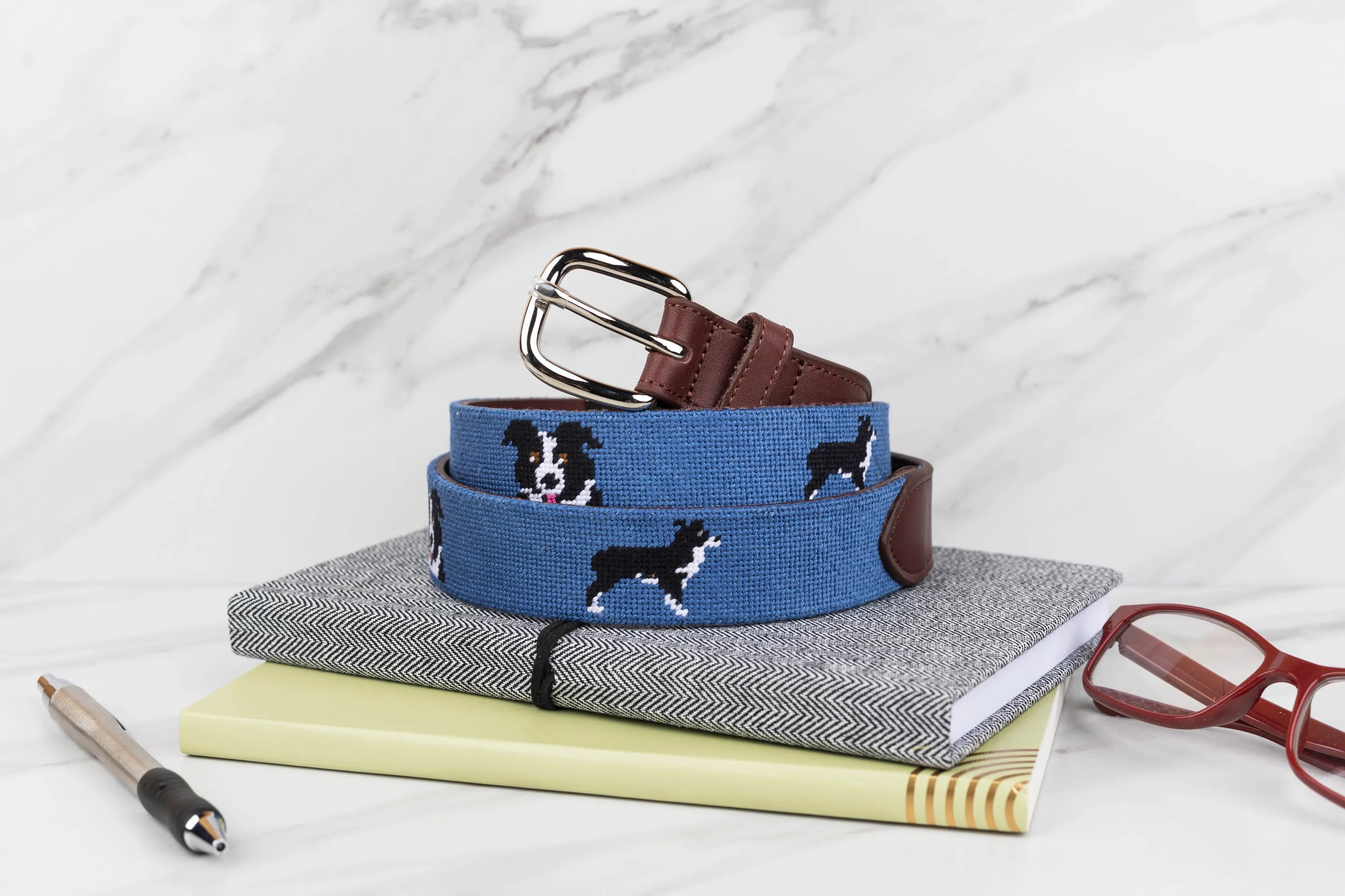 Border Collie Needlepoint Belt