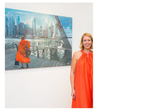 Artist Ingela Johansson with the painting Monk at Louis Vuition