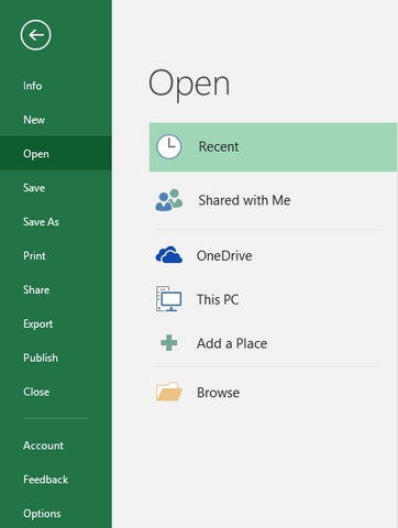 excel 2016, open a new workbook