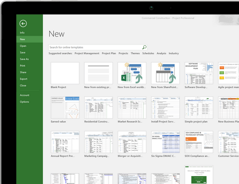 Built-in templates in Microsoft Project 2016