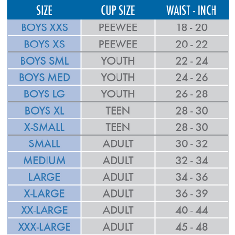 athletic cup size chart