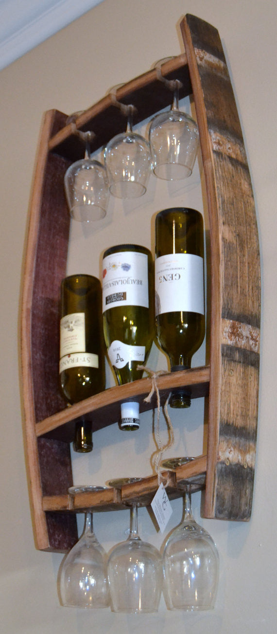 Barrel Stave Hanging Wine Bottle And Glass Holder The Winey Guys