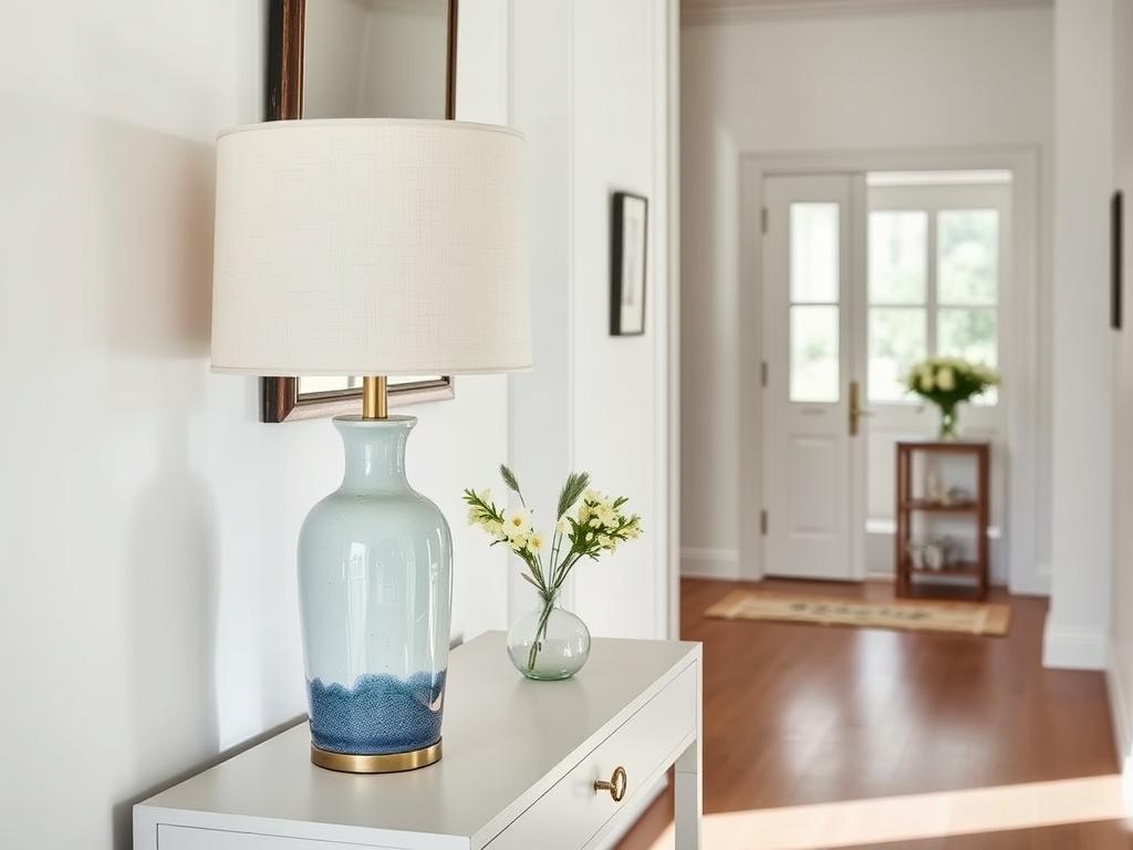 Elegant table lamp on a console table in a Sydney home entryway with coastal decor elements