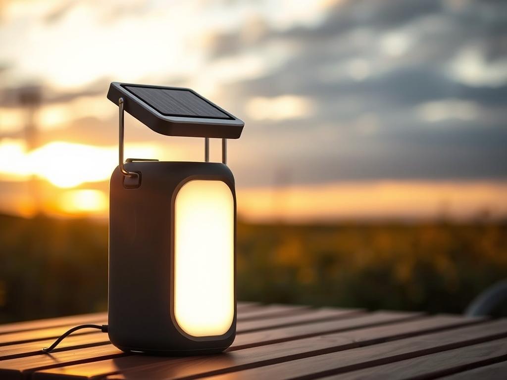 SolarPod Cordless Table Lamp with solar charging panel and portable design outdoors