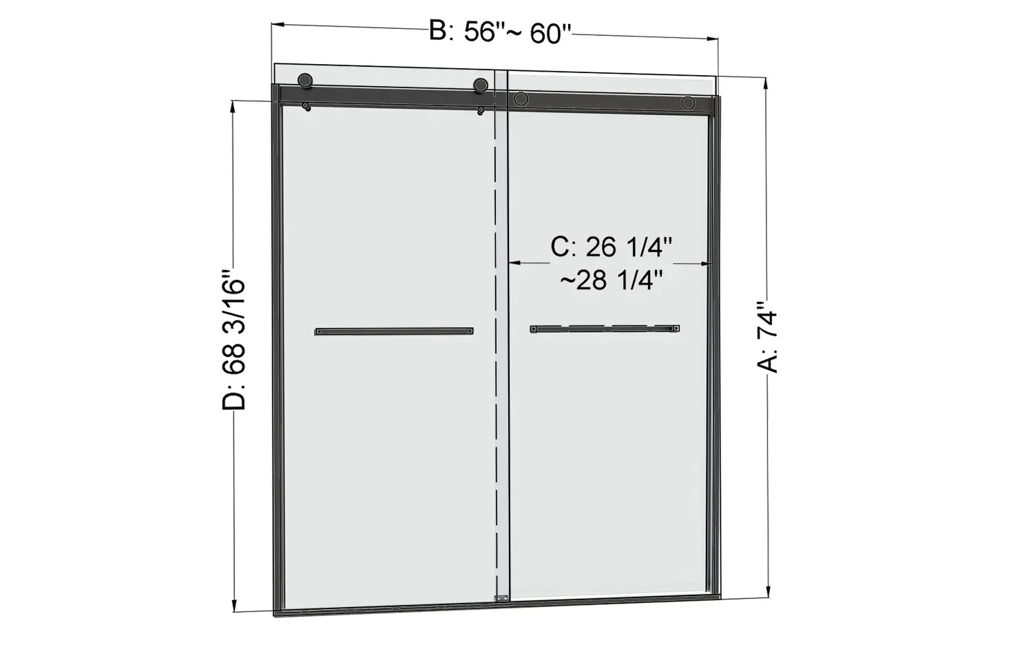 bypass Shower door ACE DECOR Dimension