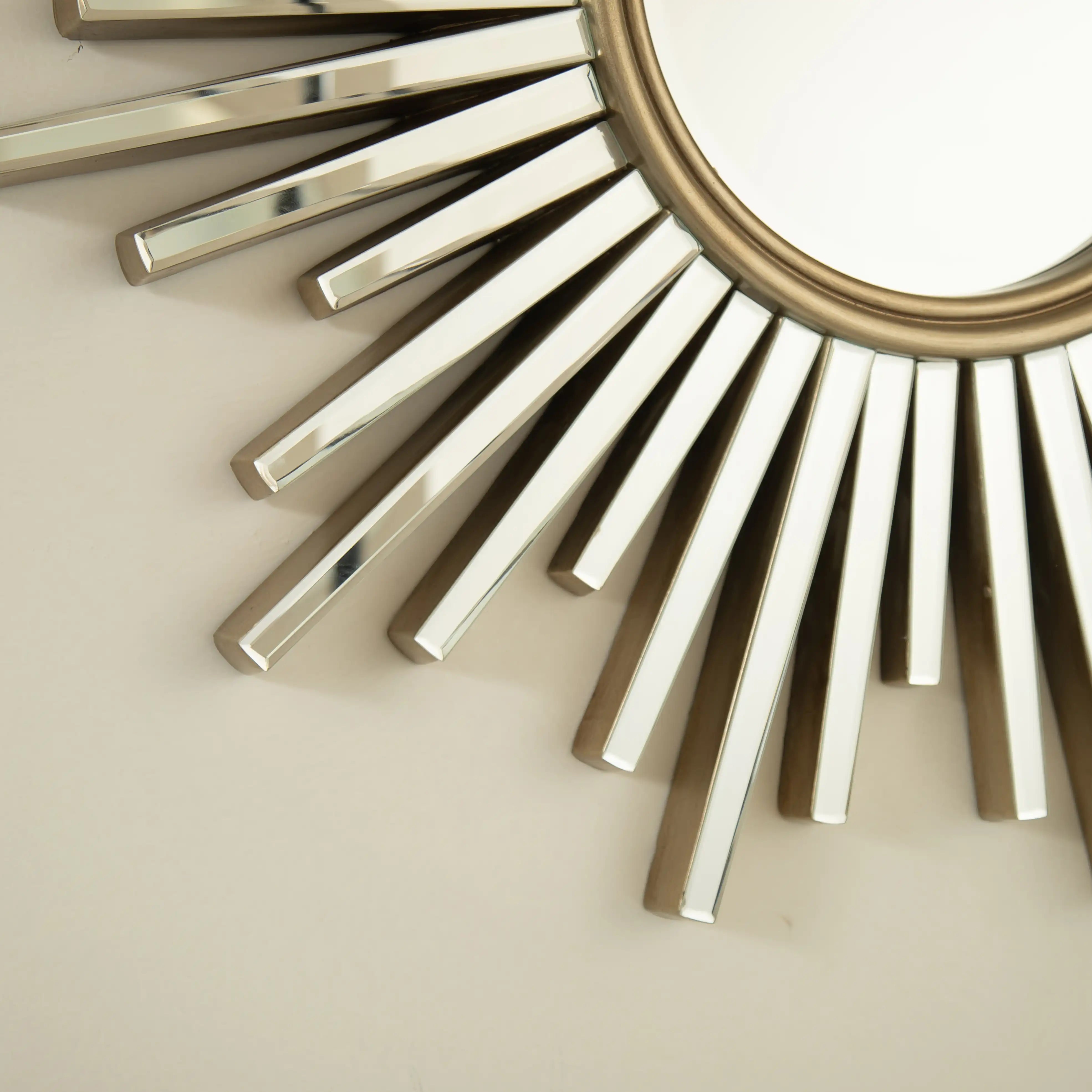 Close-up of 33inch modern large wall mirror with radiant sunburst frame | Ace Decor