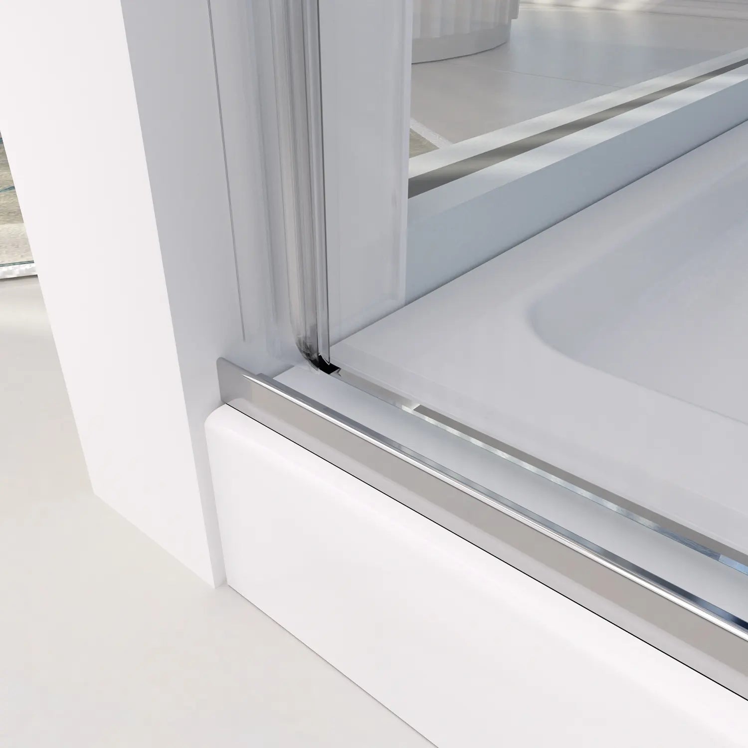 Bottom water-seal design on 60 x 76 frameless sliding shower door | Ace Decor