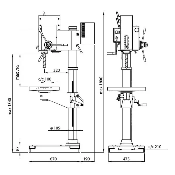 STRANDS Gear Column Drill S 30 MF - VARIO Dimensions