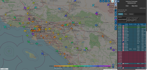 Airplanes.Live feeder image map UI