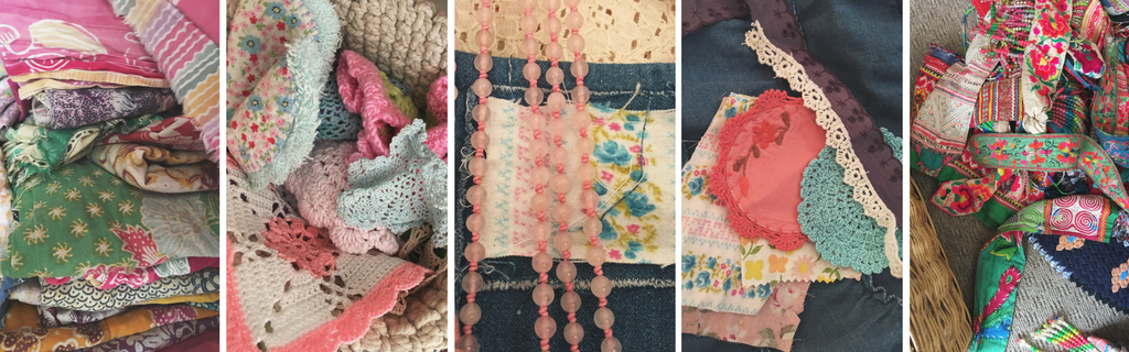 Vintage fabric, tribal trims and crochet patches all used to embelish the new Denim Prairie range by Sea Gypsy