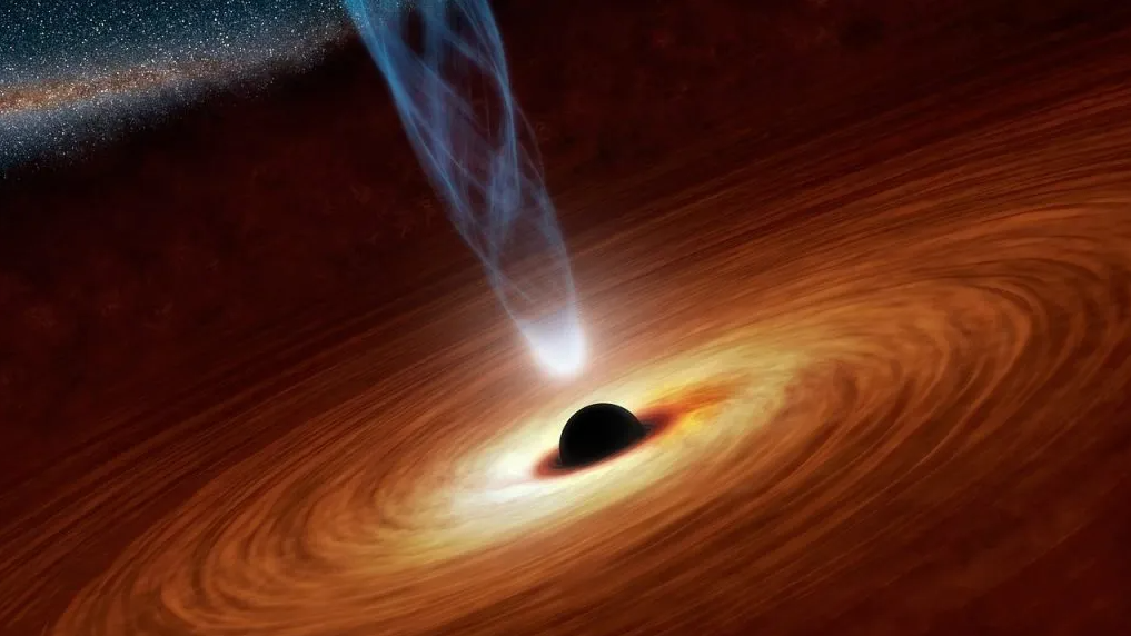 black hole emitting light in the universe