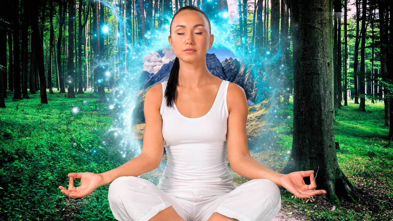 woman meditating in nature portal