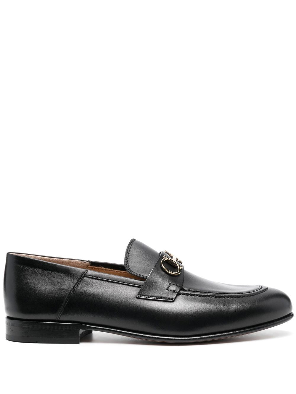 Shop Ferragamo Stylish Black Leather Loafers With Gancini Hook Buckle For Women