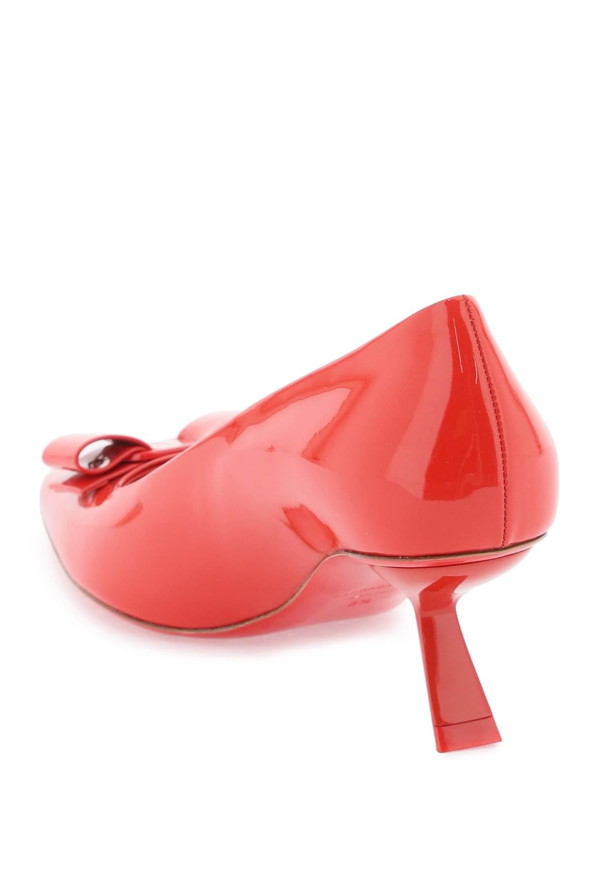 Shop Ferragamo Sophisticated Red Patent Leather Heels With Iconic Vara Bow