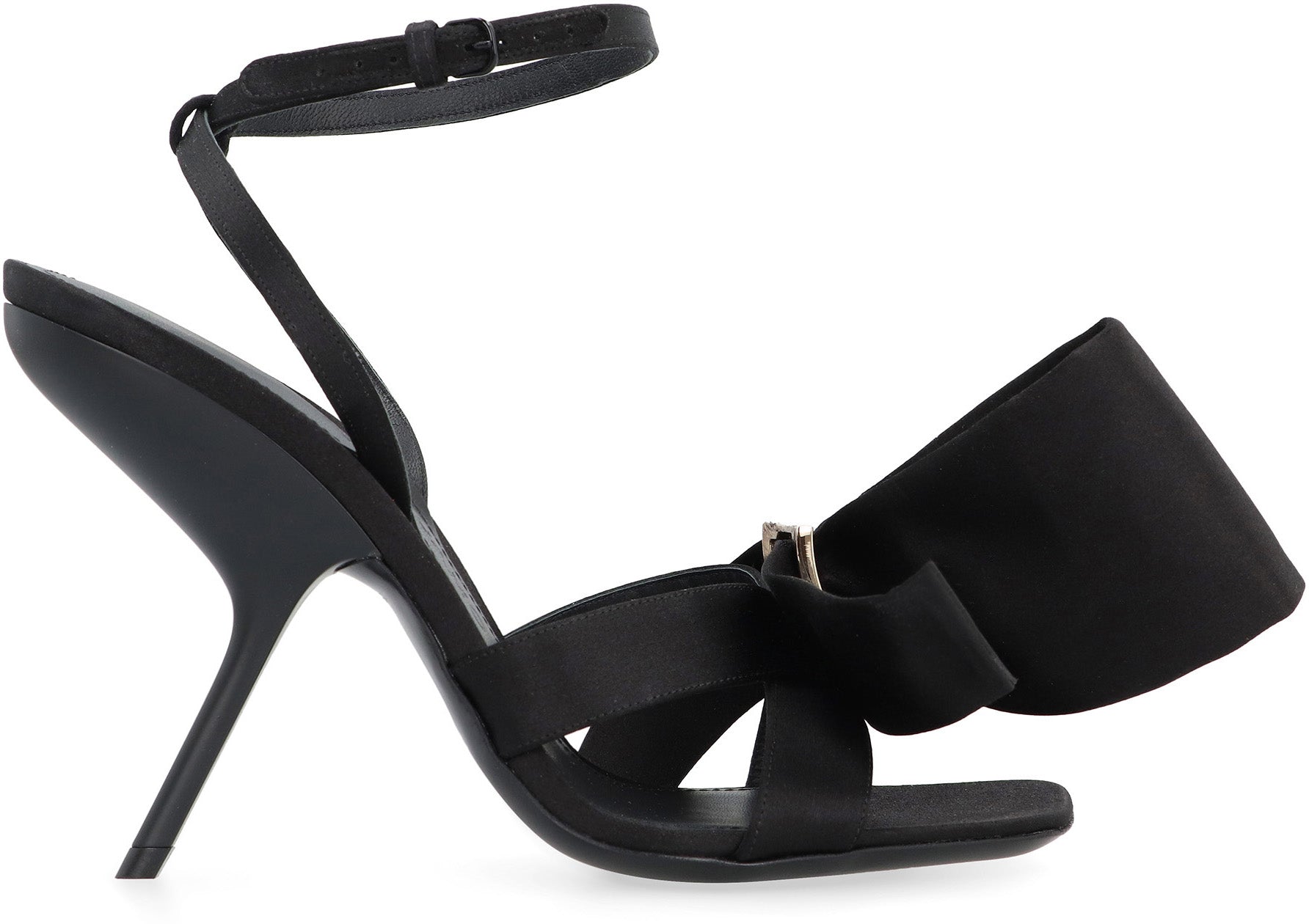 Shop Ferragamo Black Satin Sandals With Front Bow And Adjustable Ankle Strap