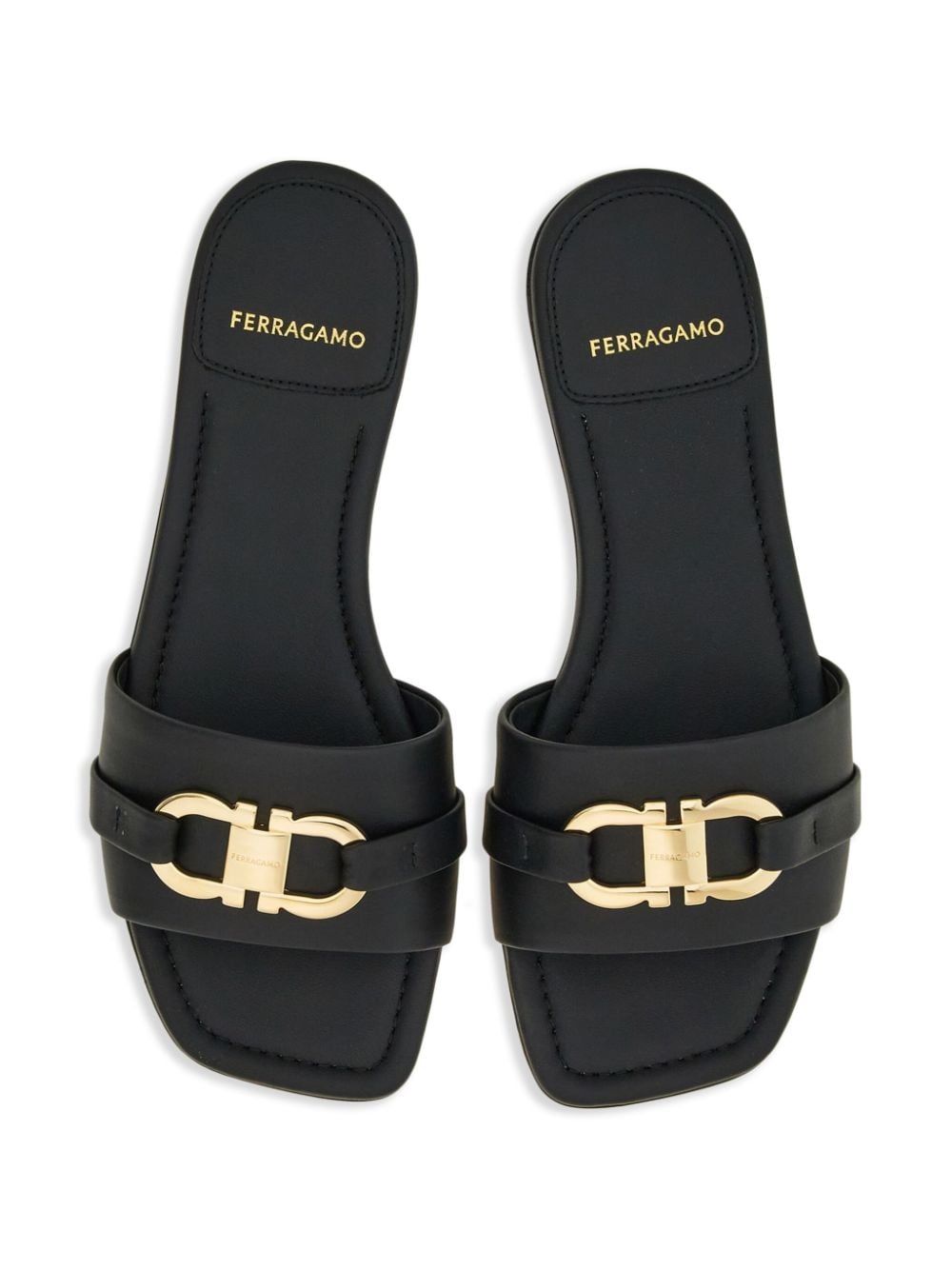 Shop Ferragamo Gancini Hook Leather Flat Sandals In Black