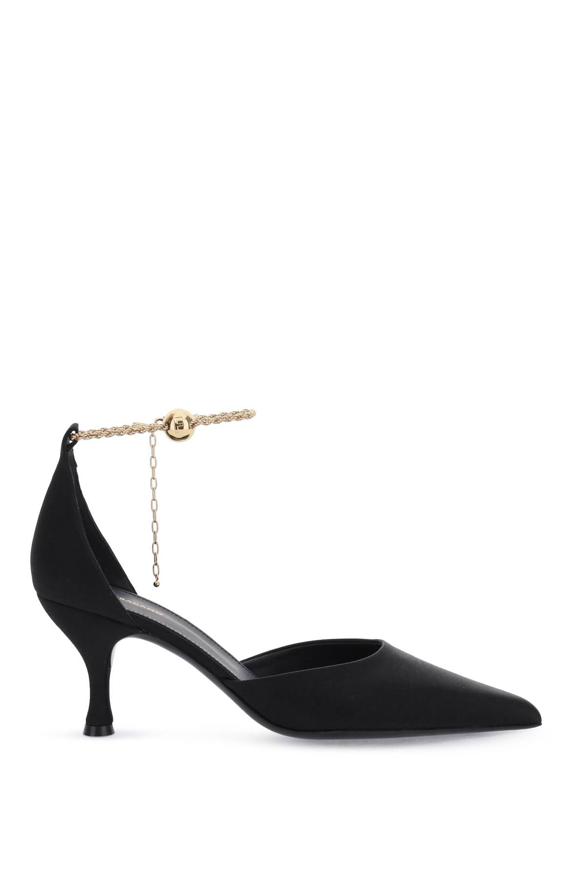 Shop Ferragamo Elegant Black Silk Pumps With Gold Chain For Women