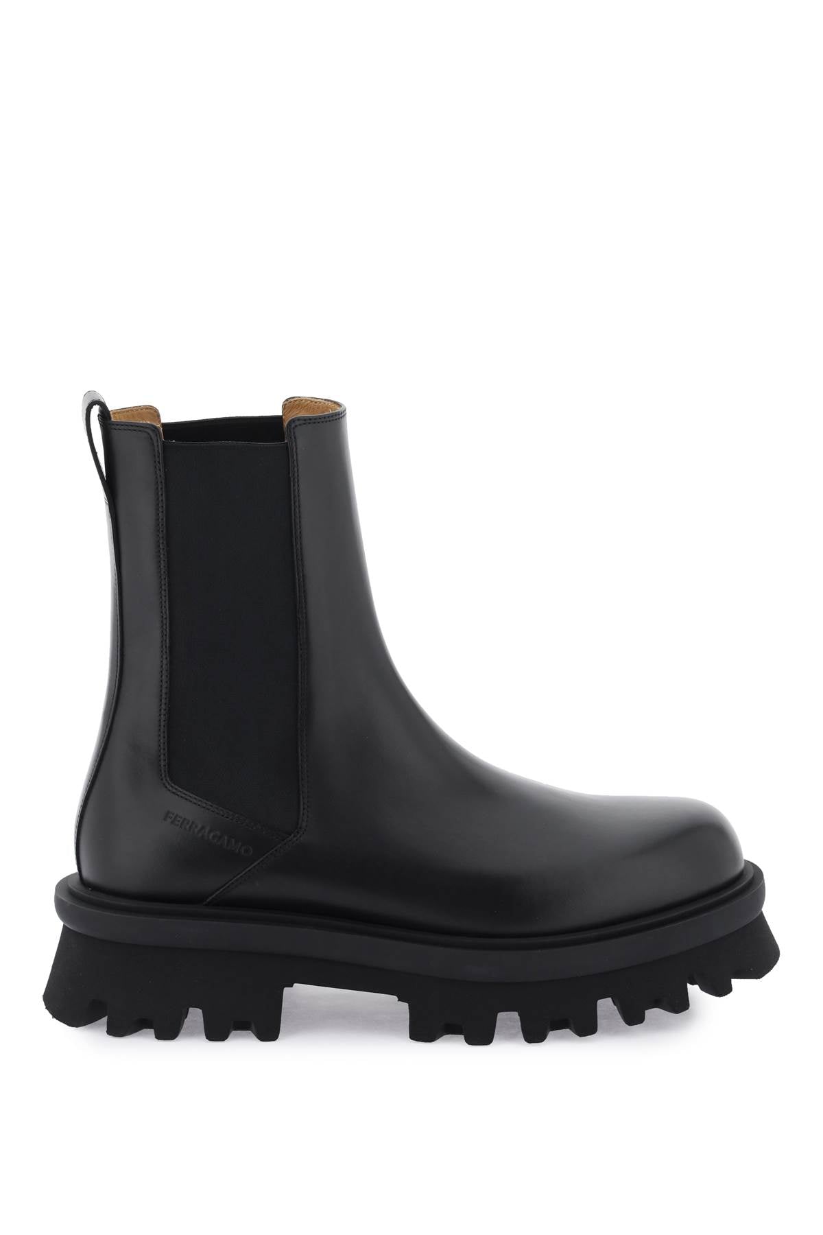 Ferragamo Men's Black Leather Chelsea Boots For Fw23