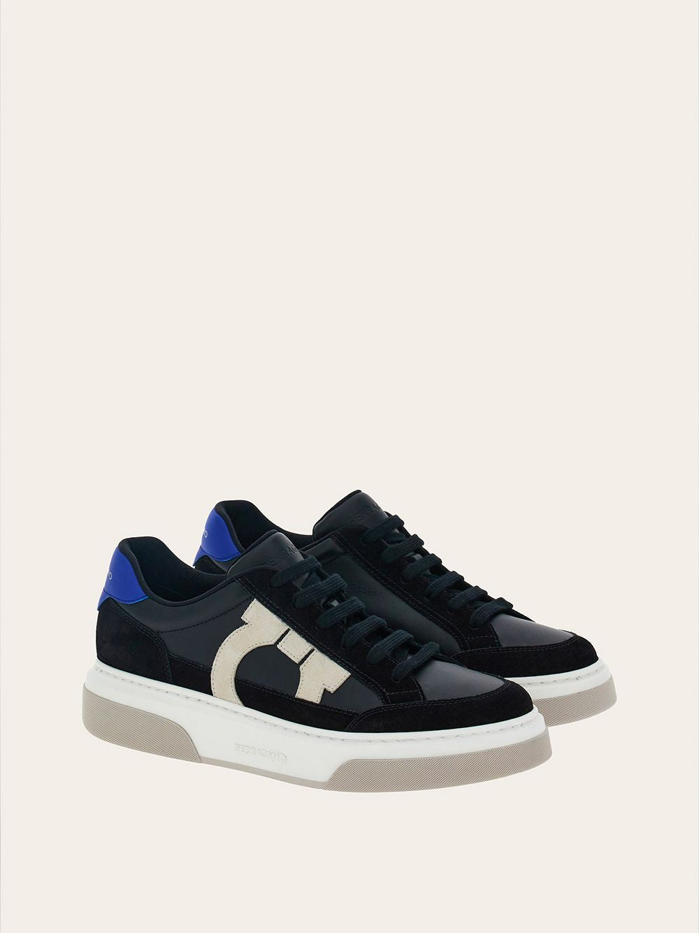 Shop Ferragamo Sleek Black Leather Sneakers For Men