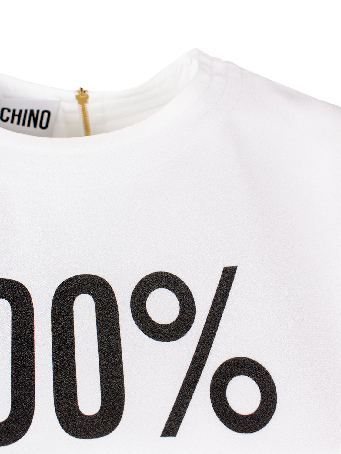 Shop Moschino Couture White Crepe Mini Dress With Logo Print And Exposed Rear Zip