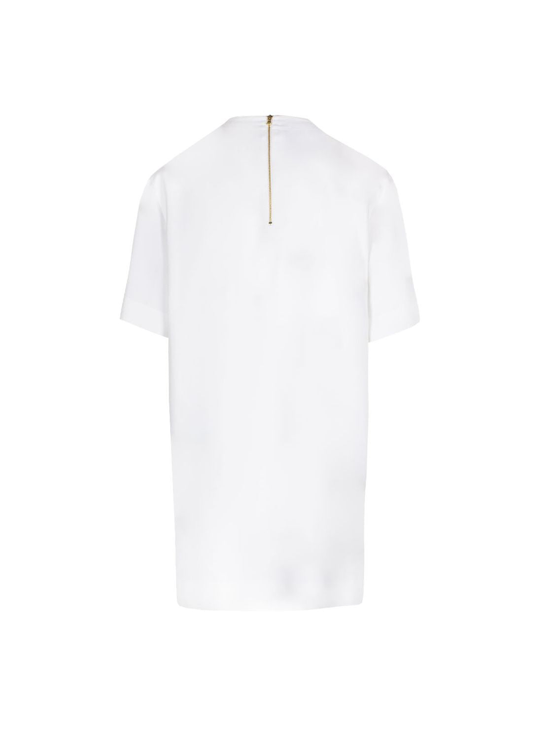 Shop Moschino Couture White Crepe Mini Dress With Logo Print And Exposed Rear Zip