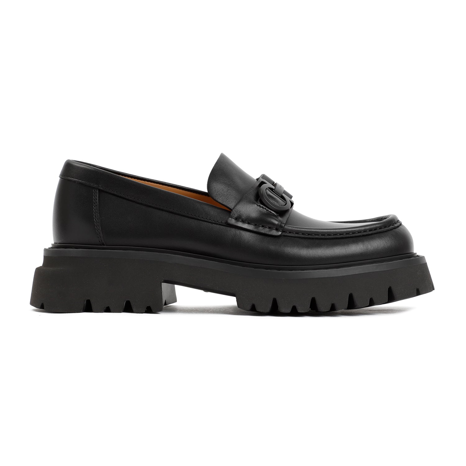 Shop Ferragamo Black Leather Loafers With Platform Sole For Men