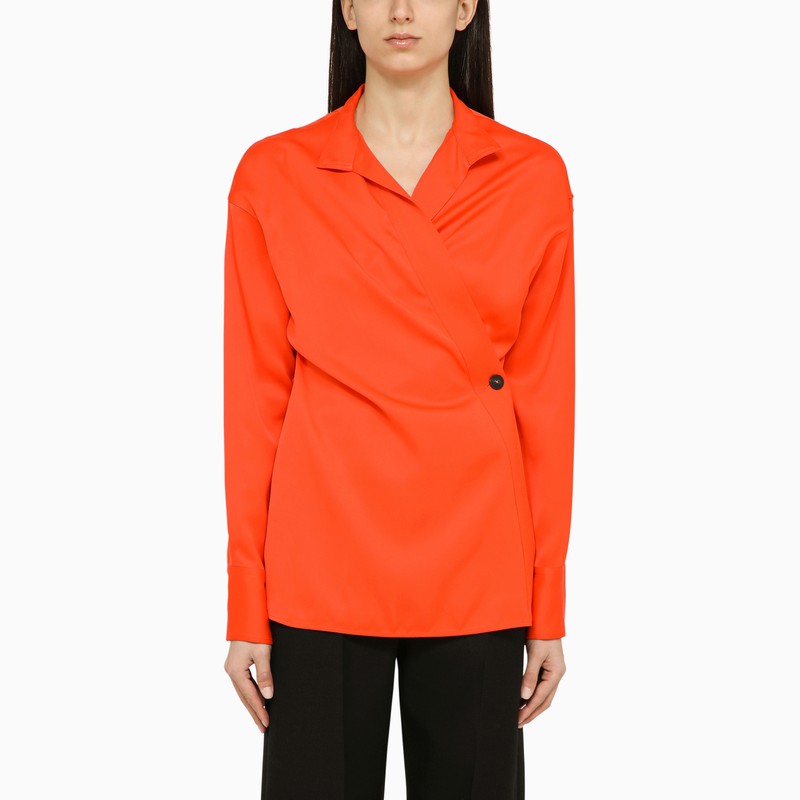 Shop Ferragamo Tangerine Viscose Shirt With Asymmetrical Closure In Brown
