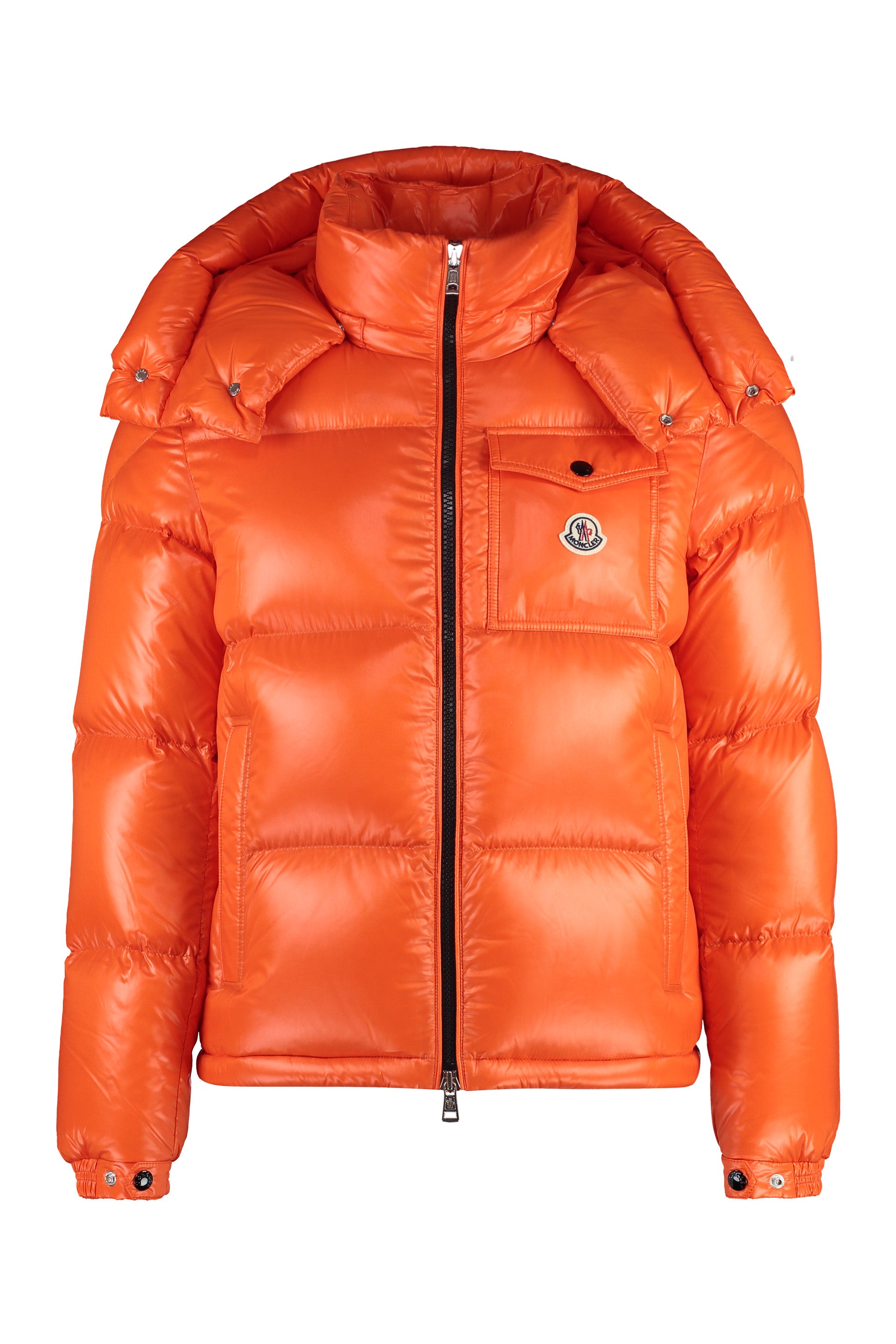 Moncler Orange Short Down Jacket With Logo Patch And Adjustable Hem For Men