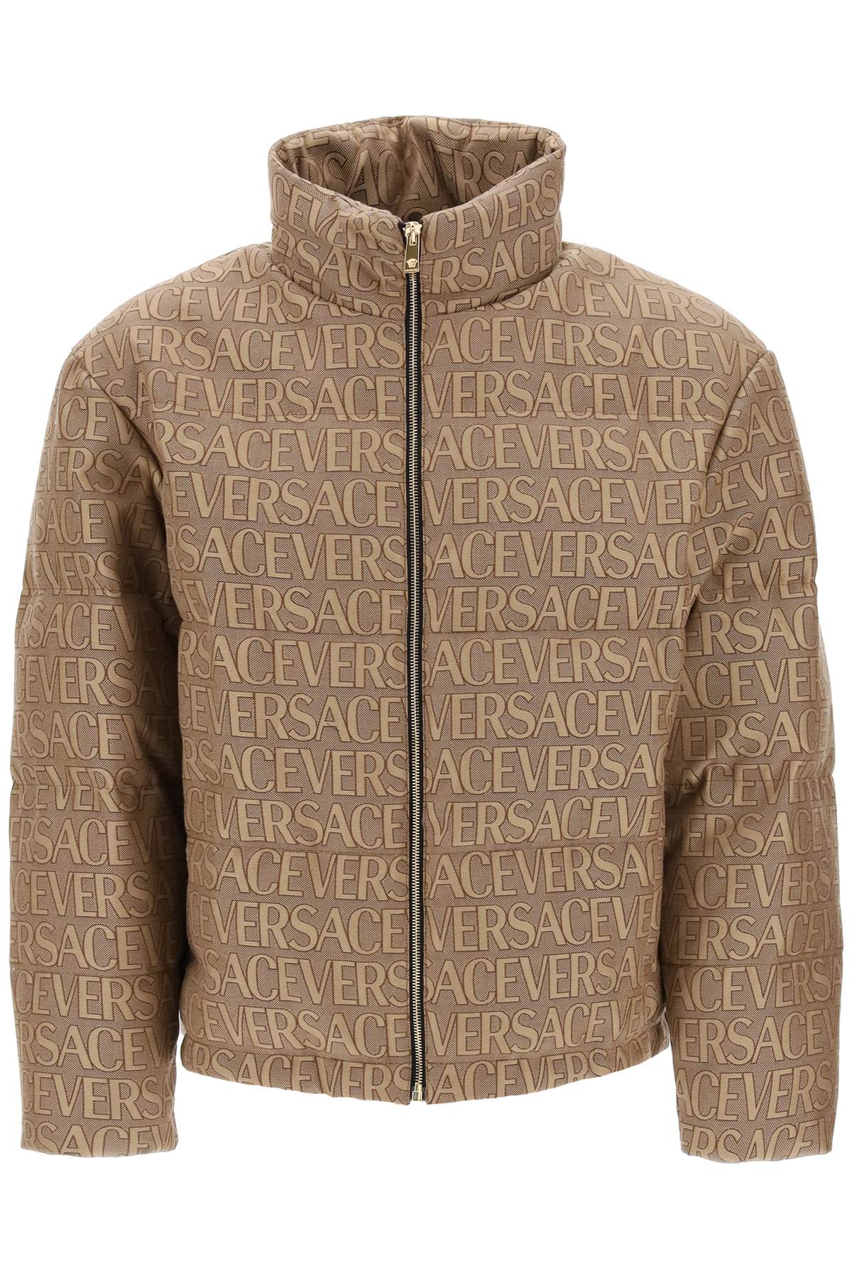 Shop Versace Men's High-necked Down Jacket With  Allover Pattern In Multicolor