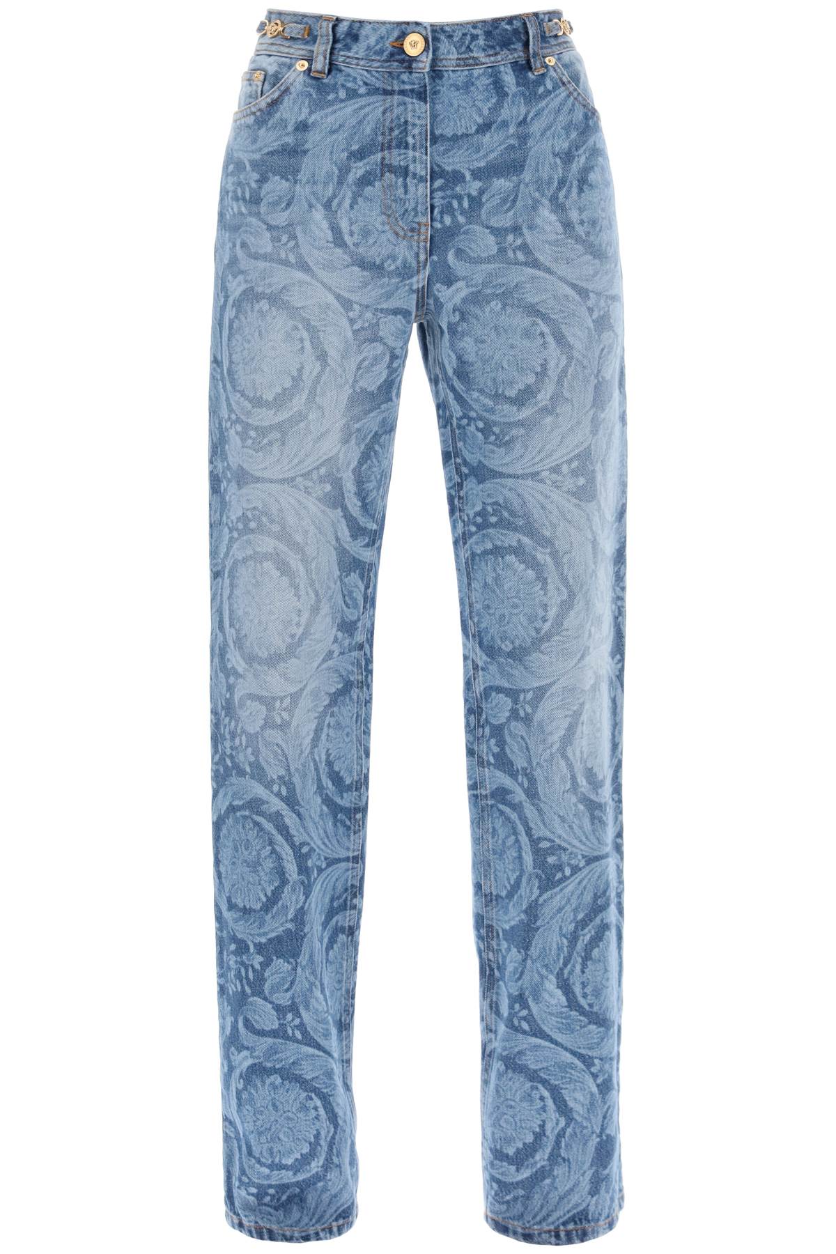 Versace Laser Baroque Denim Jeans In Blue
